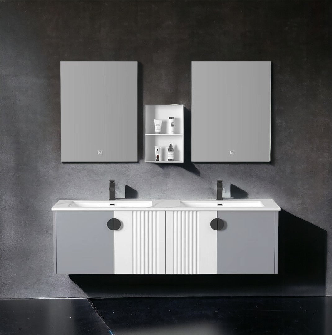 MUEBLE DE BAÑO - ALUMINIO - BLANCO /GRIS - 1180X460X420MM