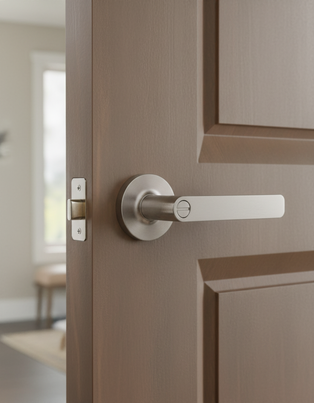 CERRADURA DE MANIJA NÍQUEL CEPILLADO CON NÚCLEO DE COBRE - SIN LLAVE