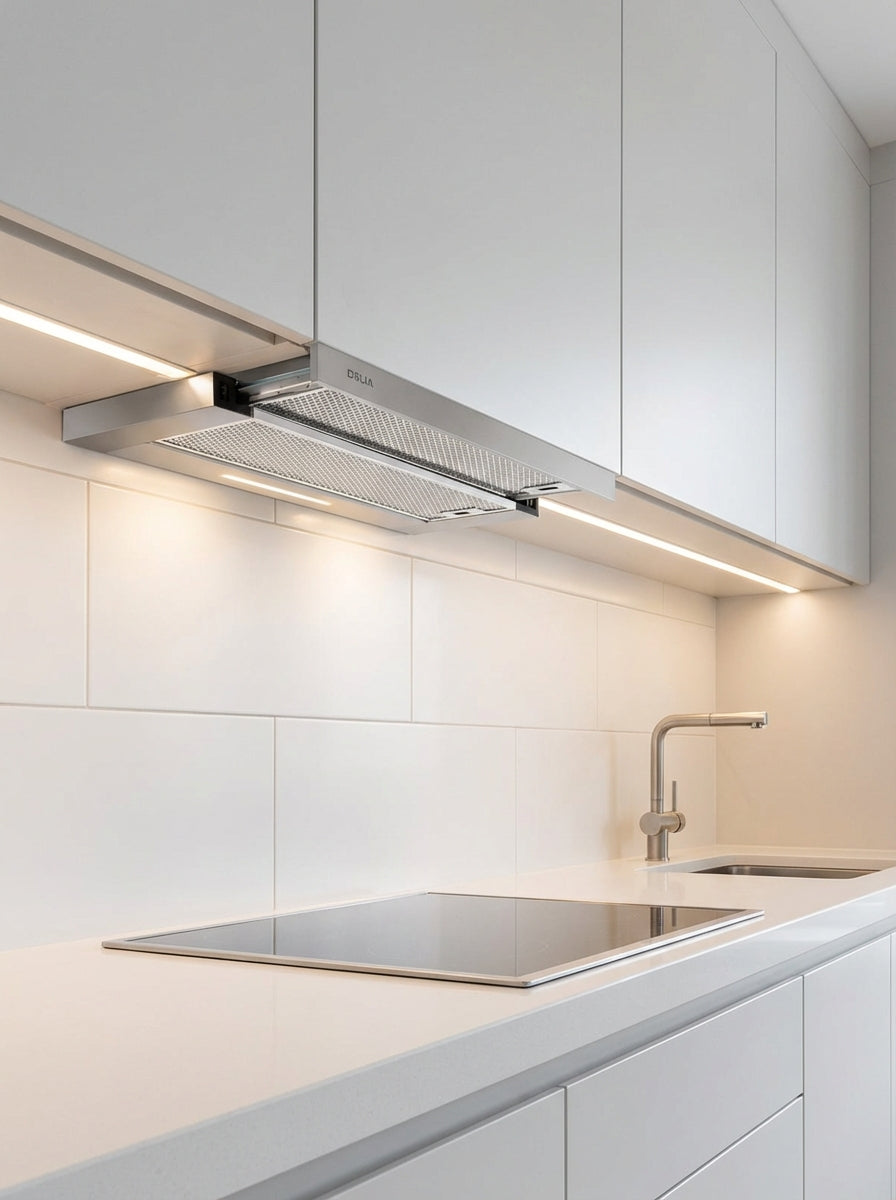 EXTRACTOR DE GRASA EMPOTRABLE PARA COCINA – RETRÁCTIL 90 ACERO