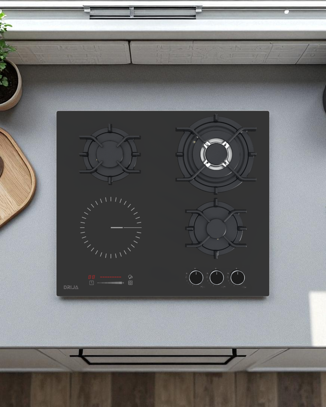 ESTUFA EMPOTRABLE DUAL GAS Y ELÉCTRICA 60 CM | DRIJA SICILIA TOUCH 60 | VIDRIO NEGRO