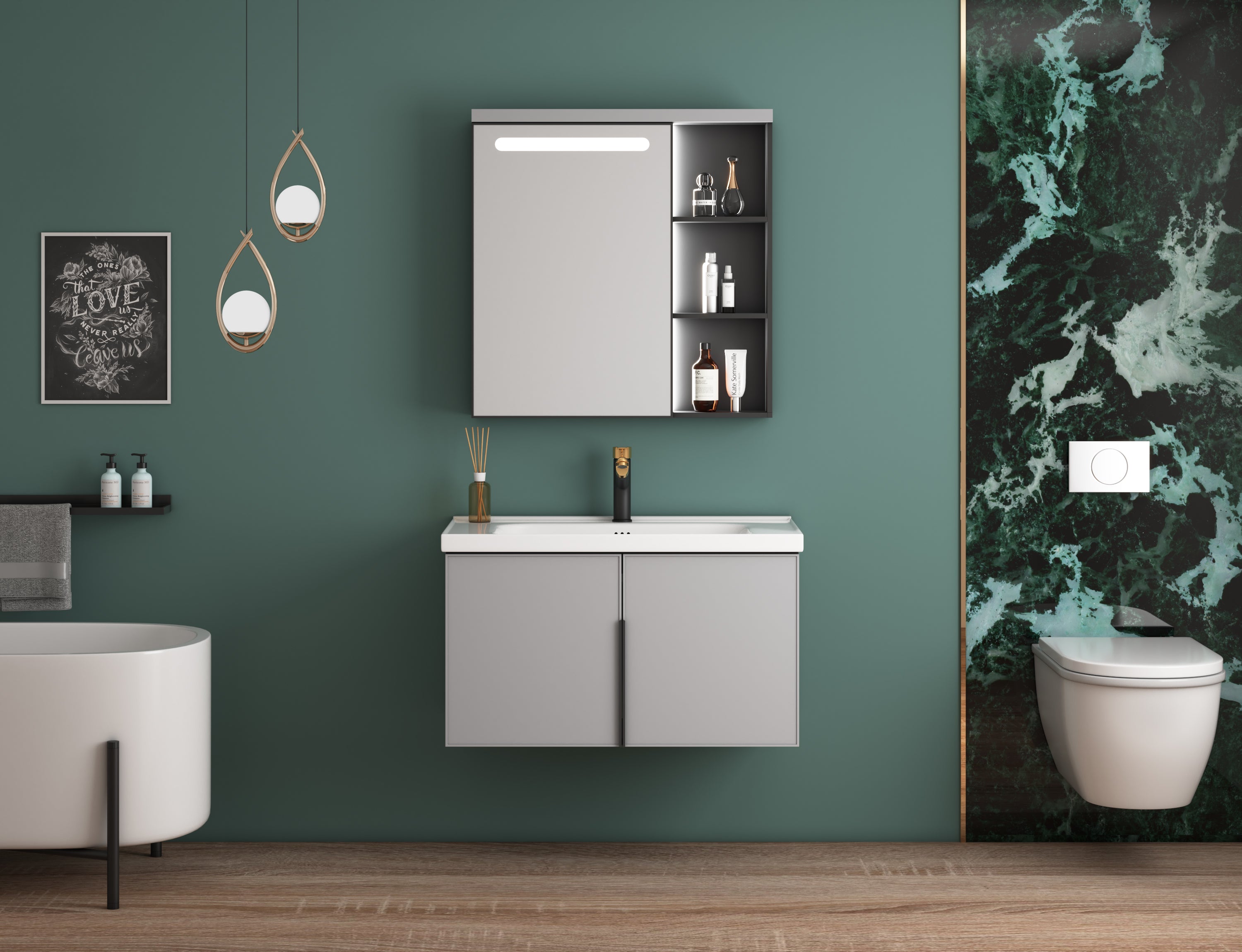 MUEBLE DE BAÑO ALUMINIO CON ESPEJO Y LAVAMANO