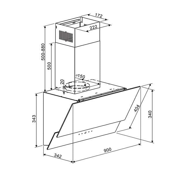 RECTANGULO 90 BLACK - EXTRACTOR DE GRASA - VIDRIO TEMPLADO - PANEL TOUCH