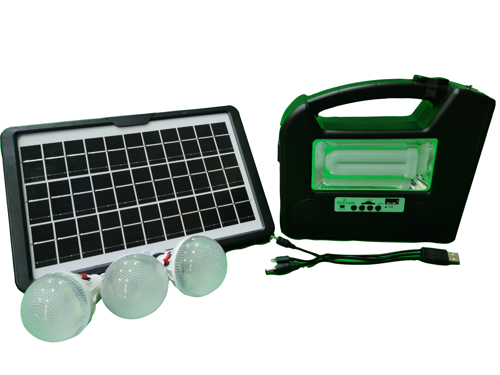 Kit Solar Mini Portátil Con Focos, Lampara, Bocina Y Panel Solar