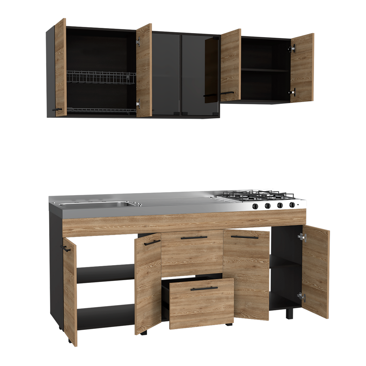 Luna Integral Kitchen, Includes Left Stainless Steel Countertop