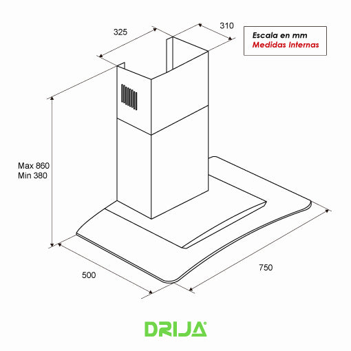 EXTRACTOR DE GRASA TIPO CHIMENEA 76 CM | DRIJA GALAXY 76 | ACERO INOXIDABLE