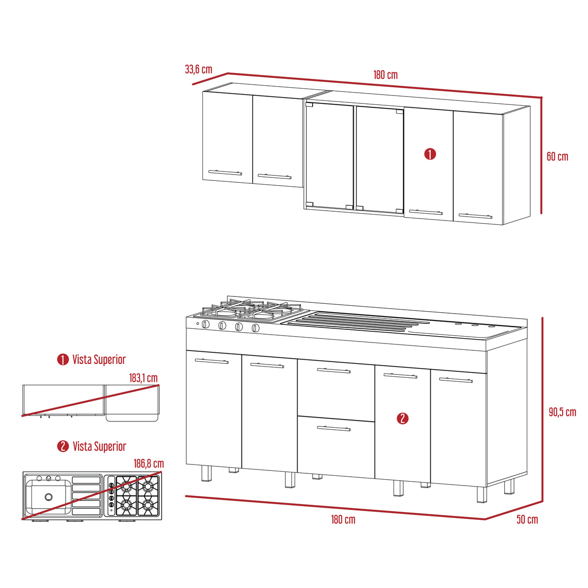 COCINA 180 LUNA (DER) (4C) WENGUE+MIEL M