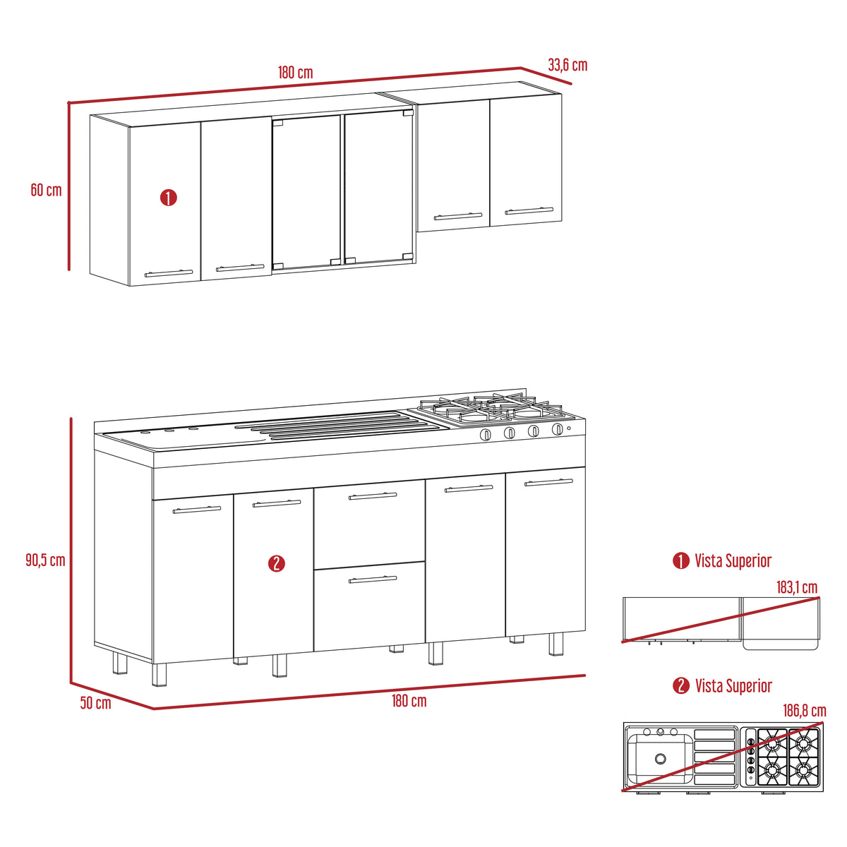 Luna Integral Kitchen, Includes Left Stainless Steel Countertop