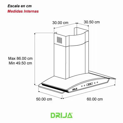 EXTRACTOR DE GRASA DE PARED 60 CM | DRIJA PRISMA TOUCH 60 | ACERO INOXIDABLE