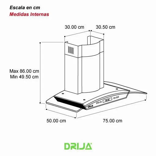 EXTRACTOR DE GRASA DE PARED 76 CM | DRIJA PRISMA TOUCH 76 | ACERO INOXIDABLE