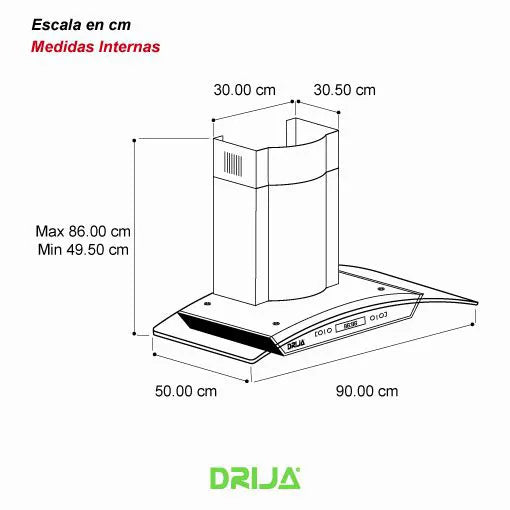 EXTRACTOR DE GRASA DE PARED 90 CM | DRIJA PRISMA TOUCH 90 | ACERO INOXIDABLE
