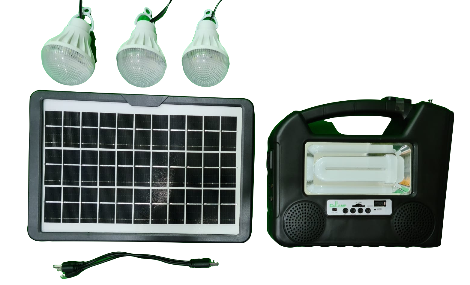 Mini Portable Solar Kit With Spotlights, Lamp, Horn and Solar Panel