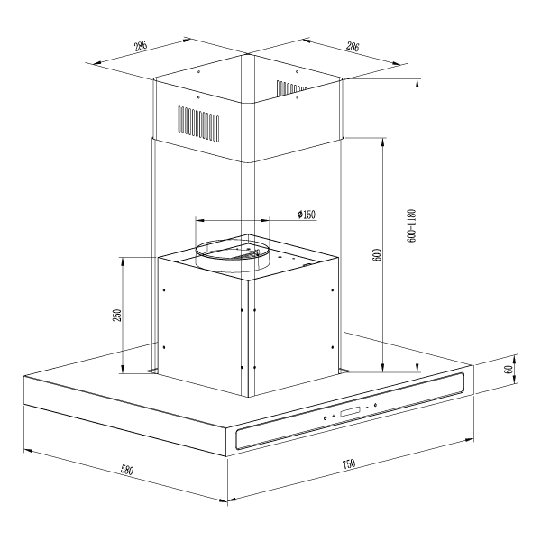 Quadrato 76 Island Chimney Type Grease Extractor