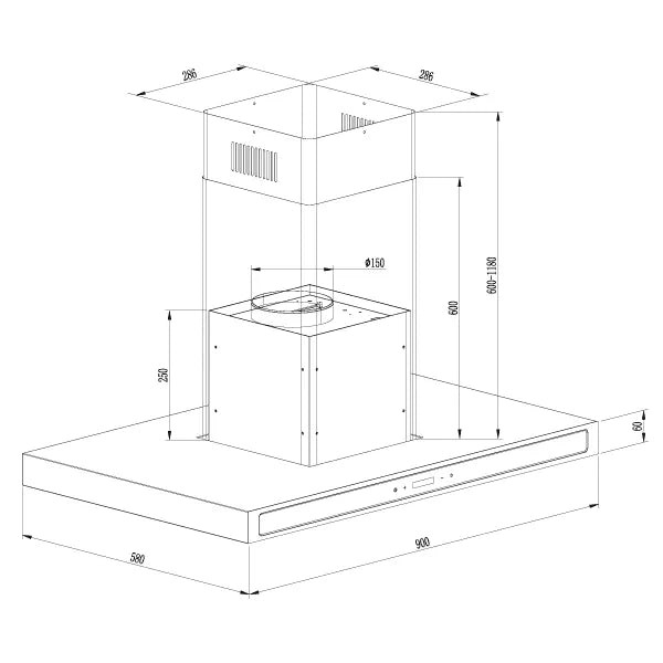 Quadrato 90 Island Chimney Type Grease Extractor