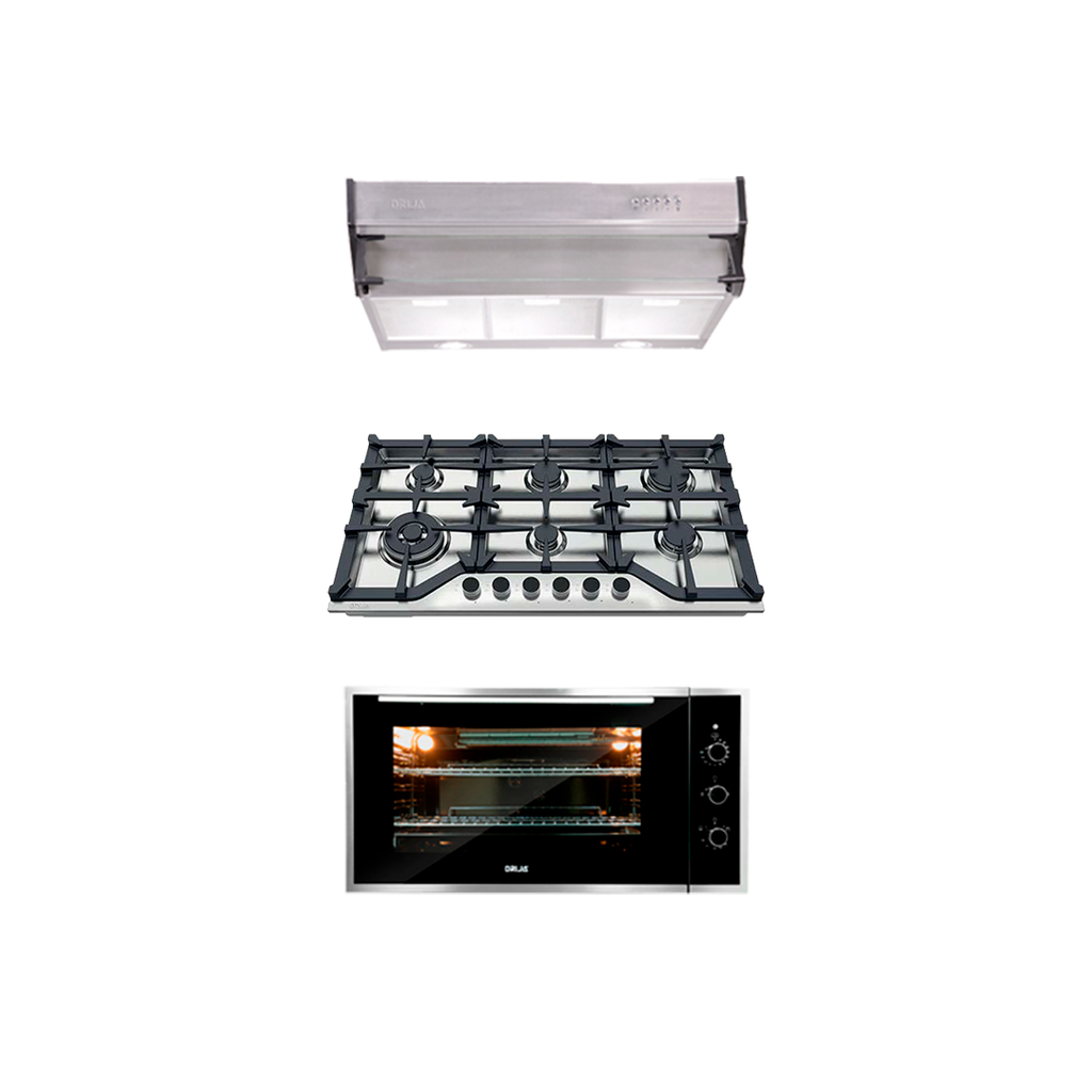 COMBO B - DRIJA - 90CM / 36” - ACERO(Estufa, Horno y Extractor).