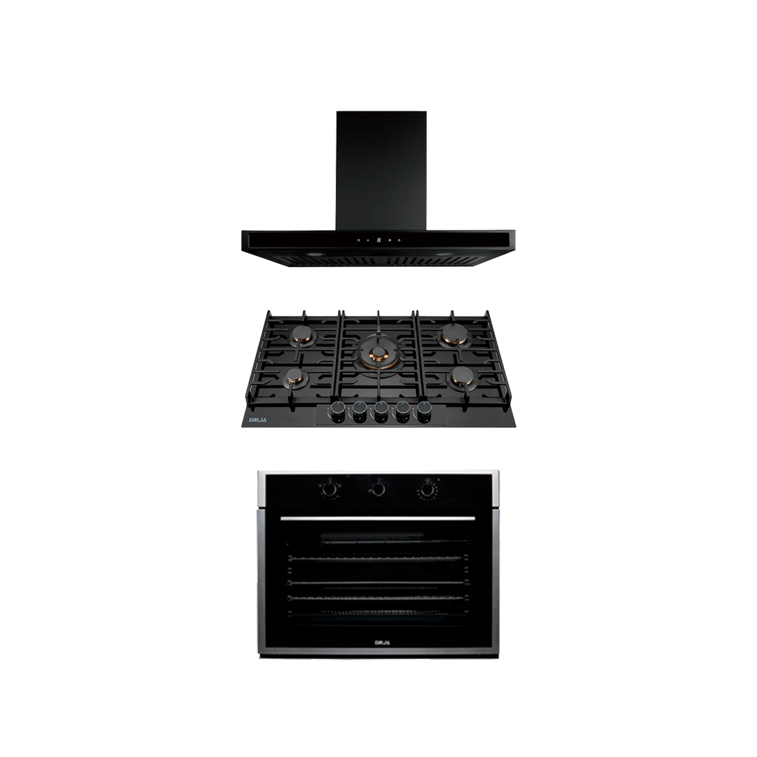 Title: COMBO B LUXURY - DRIJA - 76CM / 30” – GLASS (Stove, Oven and Extractor).