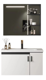 MUEBLE DE BAÑO SPACE ALUMINIO CON ESPEJO Y LAVAMANO