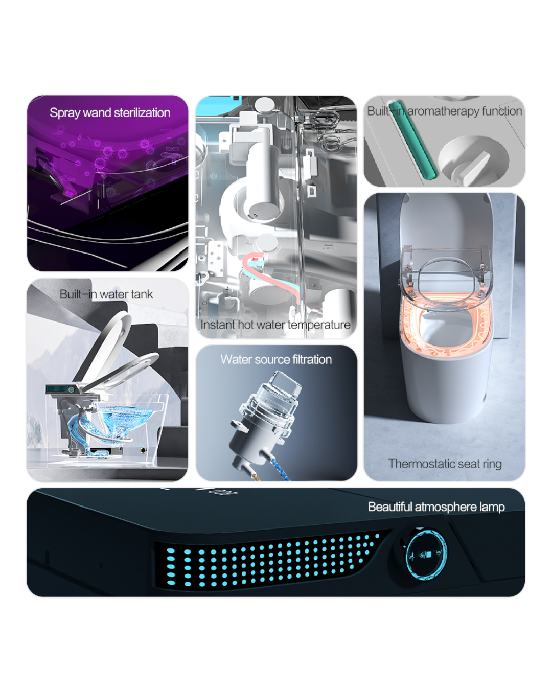 INODORO INTELIGENTE DE PISO CON BIDET, SECADO Y CONTROL REMOTO 700X400X465MM S-TRAP 300MM 963E-WC