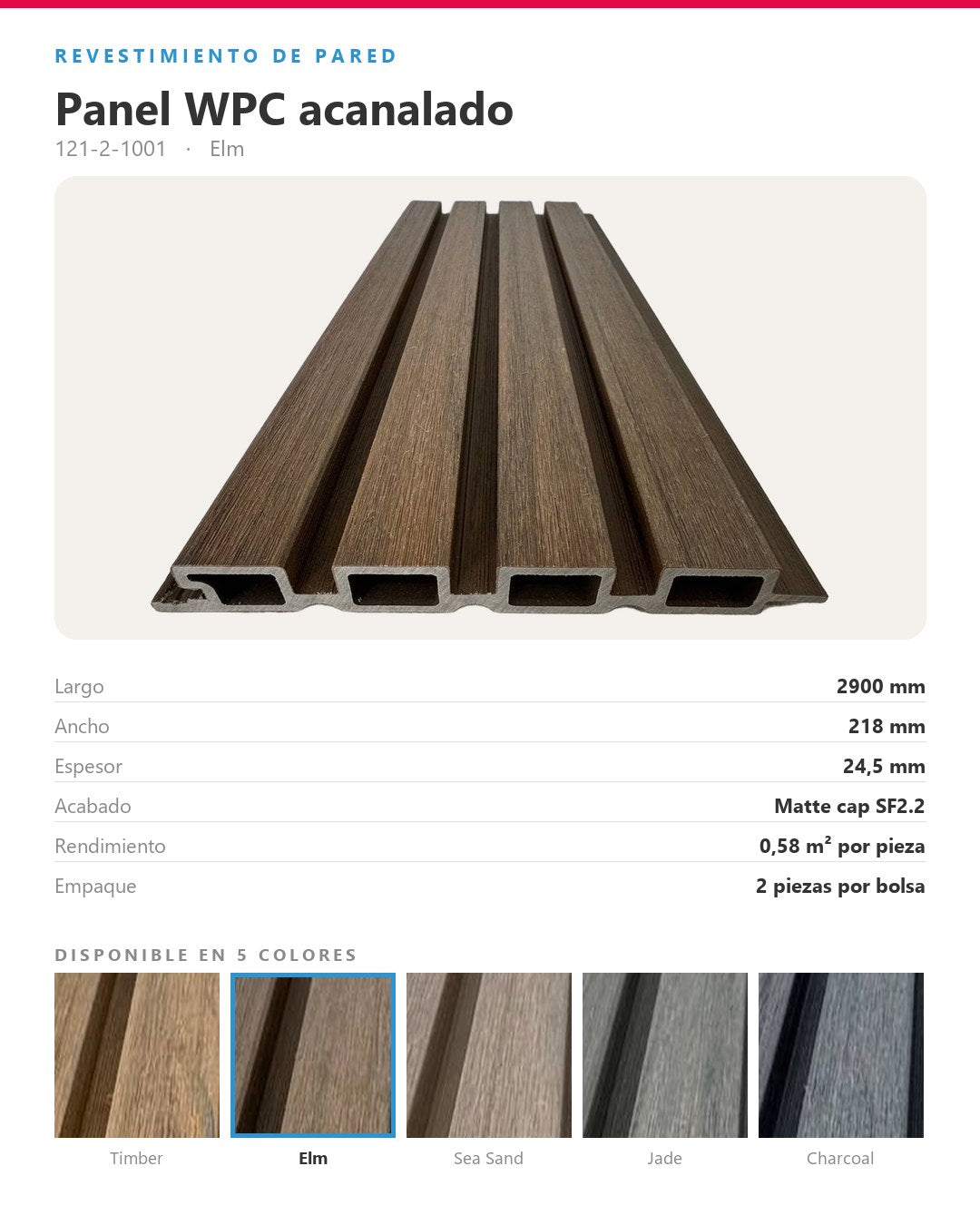 LÁMINA WPC ACANALADA EXTERIOR 2900×218×24.5MM | MODELO 99201 | ELM | BOLSA 2 PIEZAS