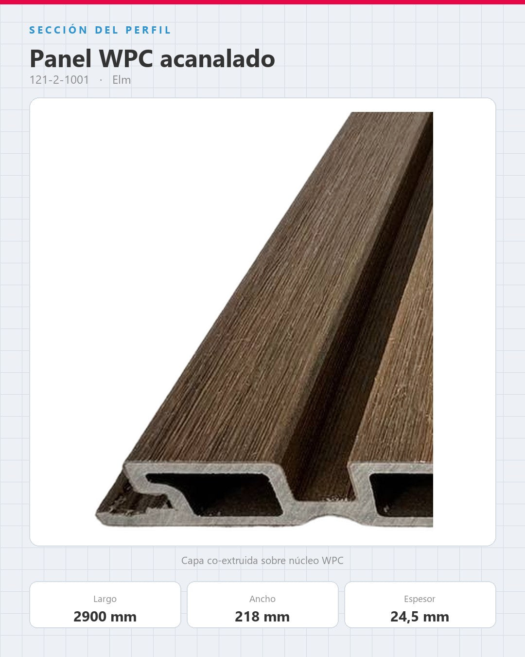 LÁMINA WPC ACANALADA EXTERIOR 2900×218×24.5MM | MODELO 99201 | ELM | BOLSA 2 PIEZAS