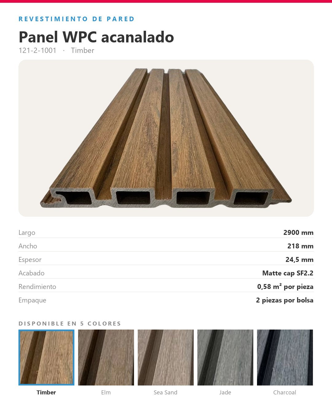 LÁMINA WPC ACANALADA EXTERIOR 2900×218×24.5MM | MODELO 99201 | TIMBER | BOLSA 2 PIEZAS
