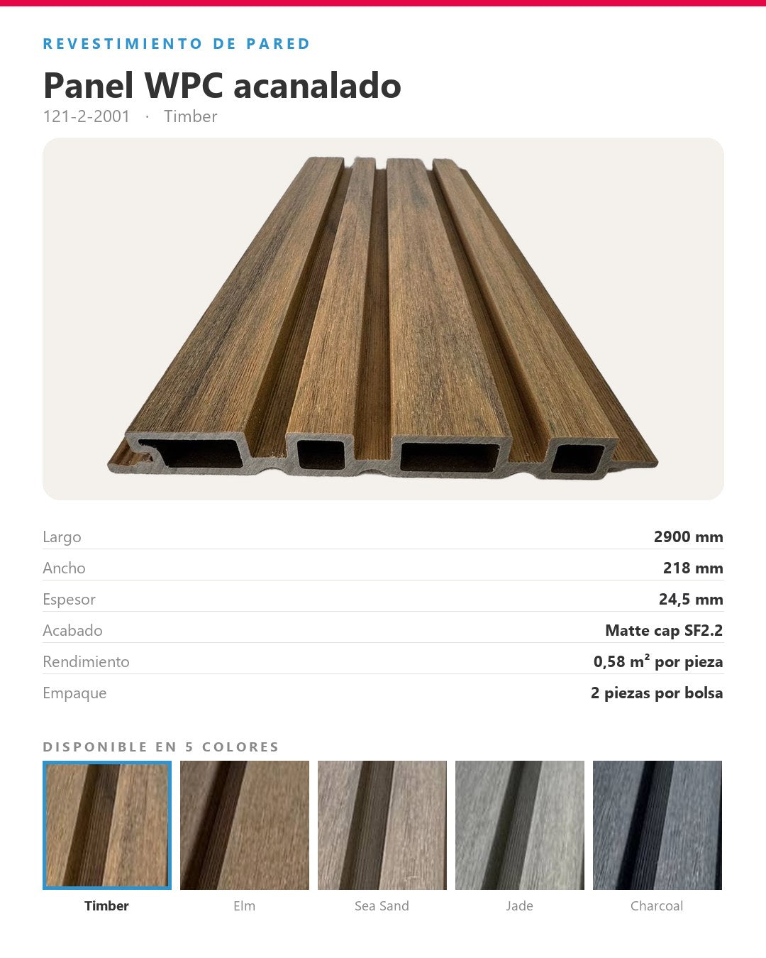 LÁMINA WPC ACANALADA EXTERIOR 2900×218×24.5MM | MODELO 99315 | TIMBER | BOLSA 2 PIEZAS