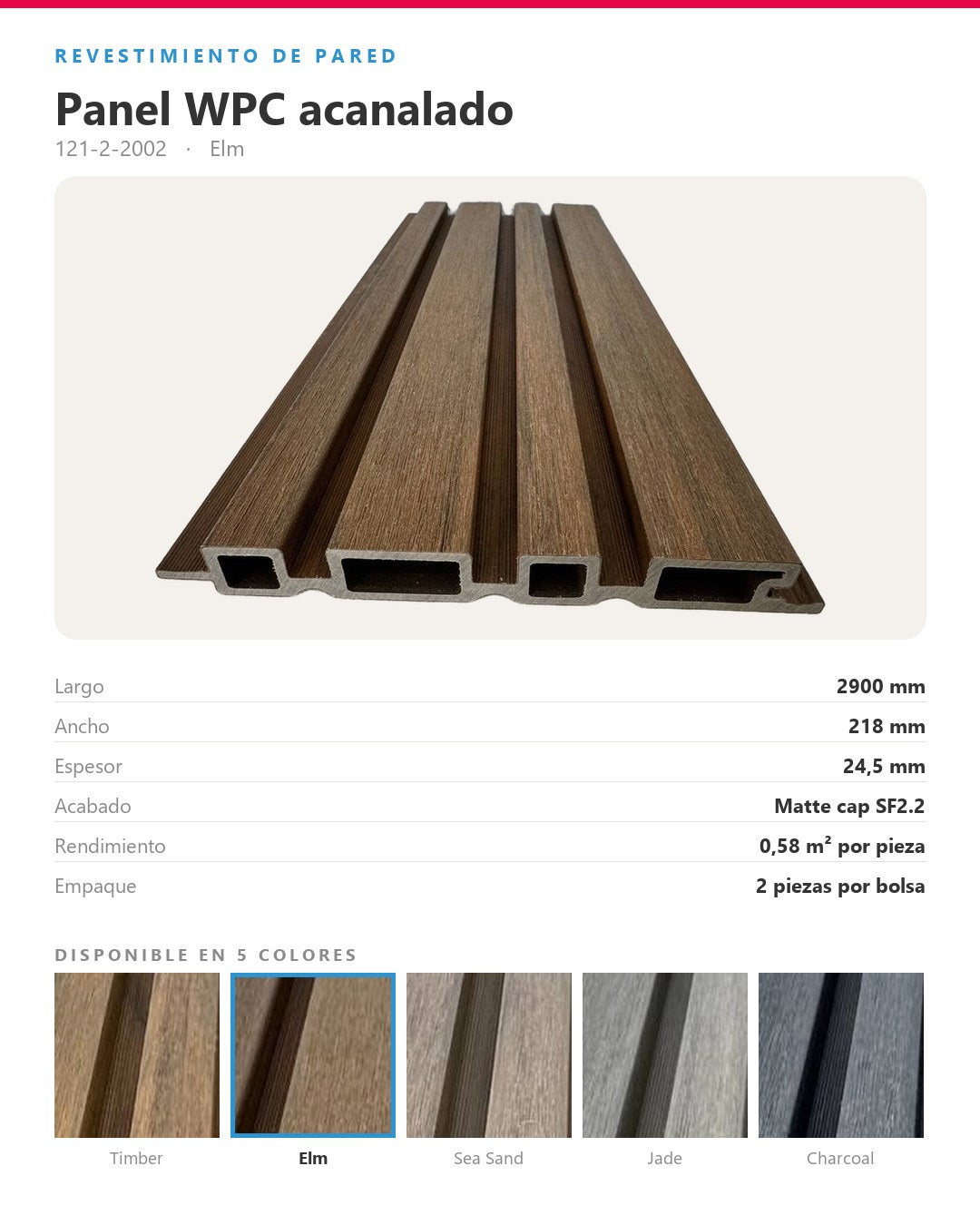 LÁMINA WPC ACANALADA EXTERIOR 2900×218×24.5MM | MODELO 99315 | ELM | BOLSA 2 PIEZAS