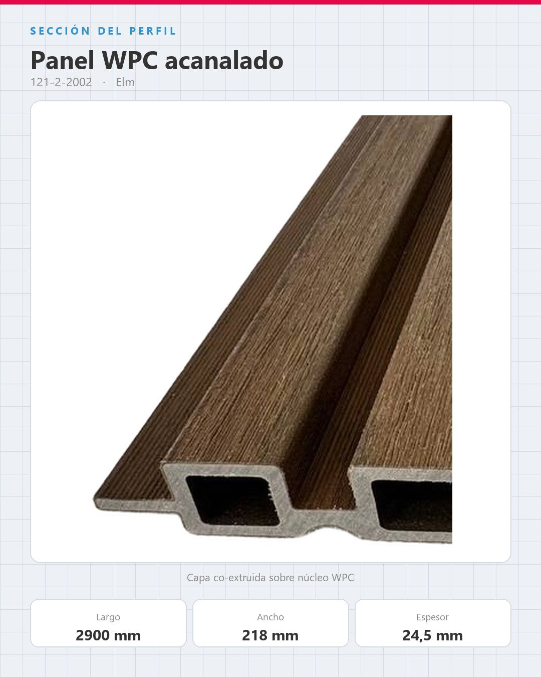 LÁMINA WPC ACANALADA EXTERIOR 2900×218×24.5MM | MODELO 99315 | ELM | BOLSA 2 PIEZAS