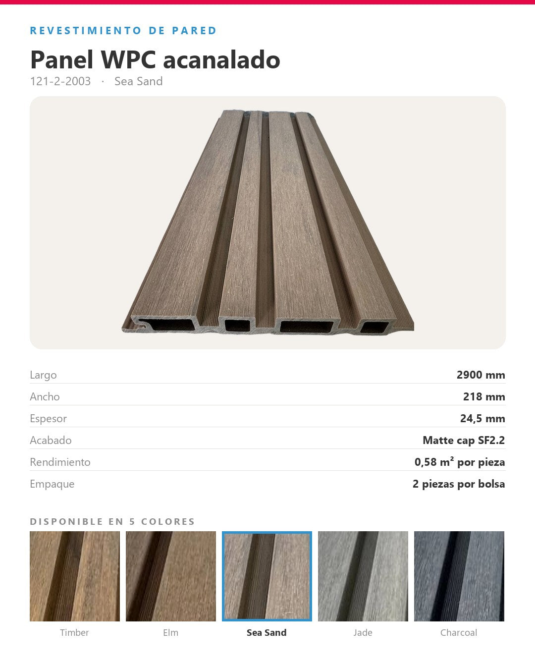 LÁMINA WPC ACANALADA EXTERIOR 2900×218×24.5MM | MODELO 99315 | SEA SAND | BOLSA 2 PIEZAS