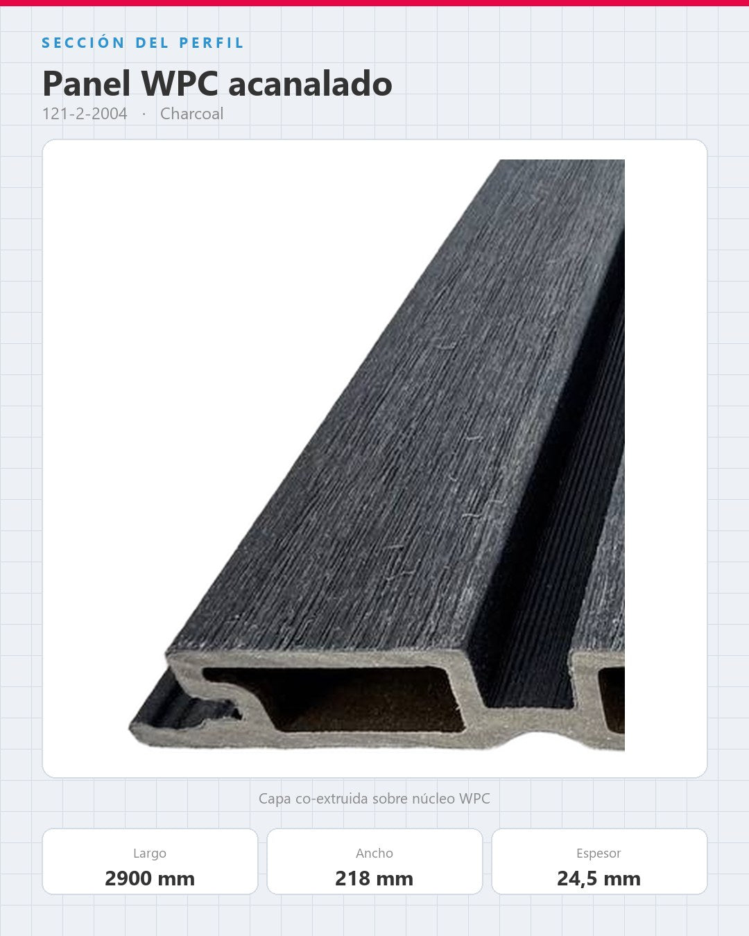 LÁMINA WPC ACANALADA EXTERIOR 2900×218×24.5MM | MODELO 99315 | CHARCOAL | BOLSA 2 PIEZAS