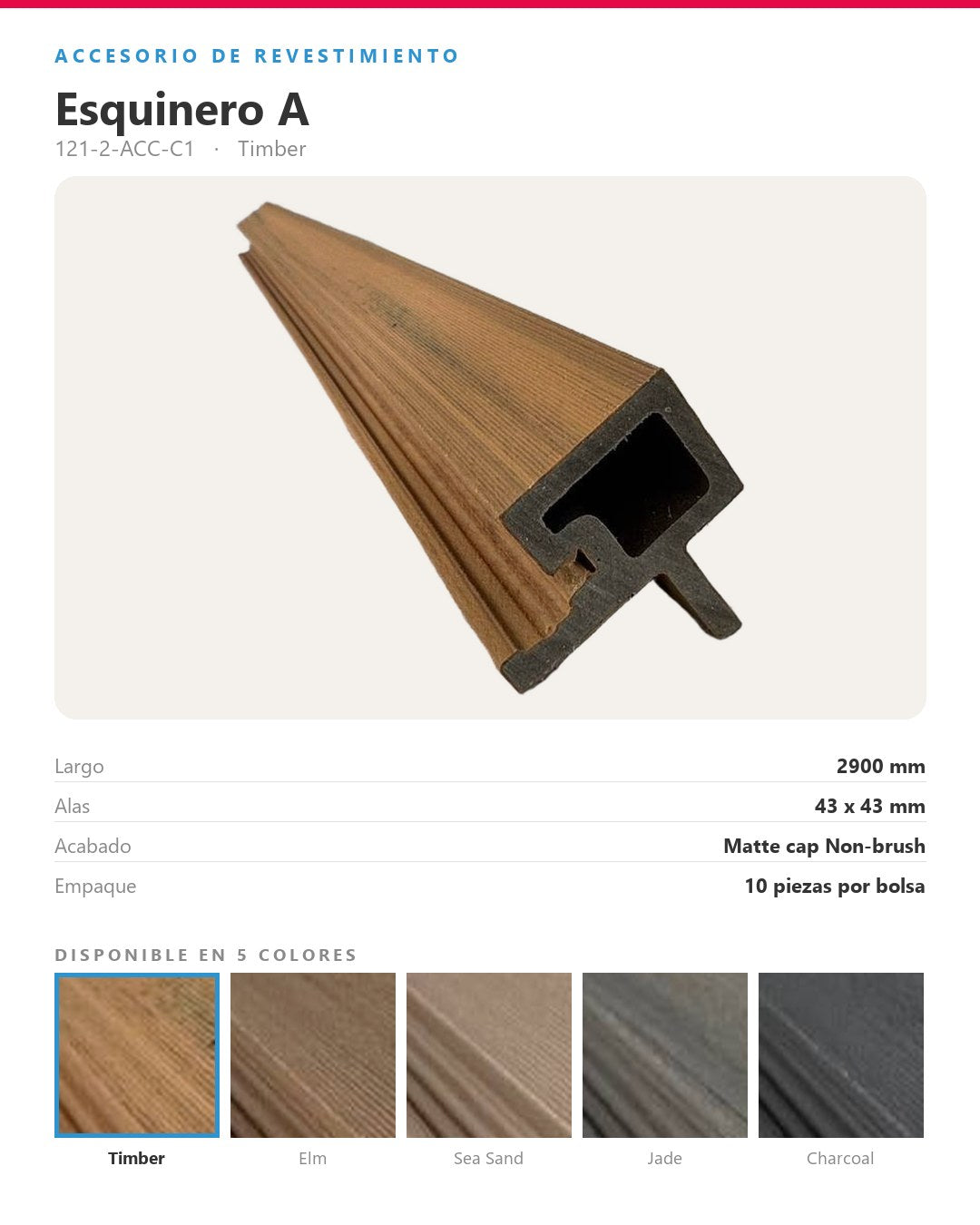 ESQUINERO A PARA LÁMINA WPC EXTERIOR 2900×43×43MM | TIMBER
