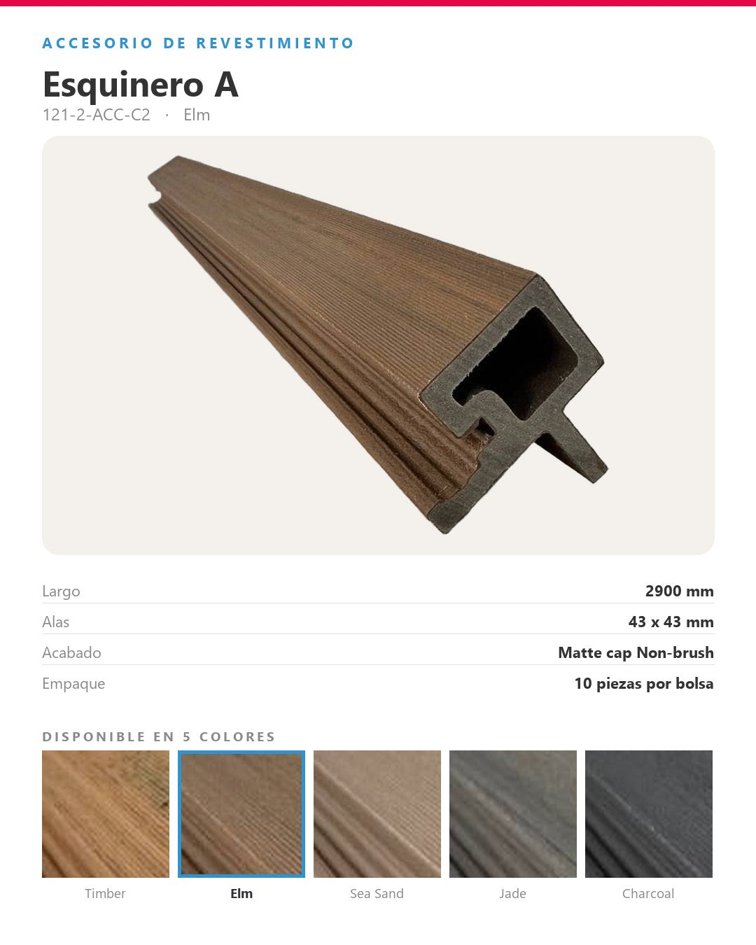 ESQUINERO A PARA LÁMINA WPC EXTERIOR 2900×43×43MM | ELM