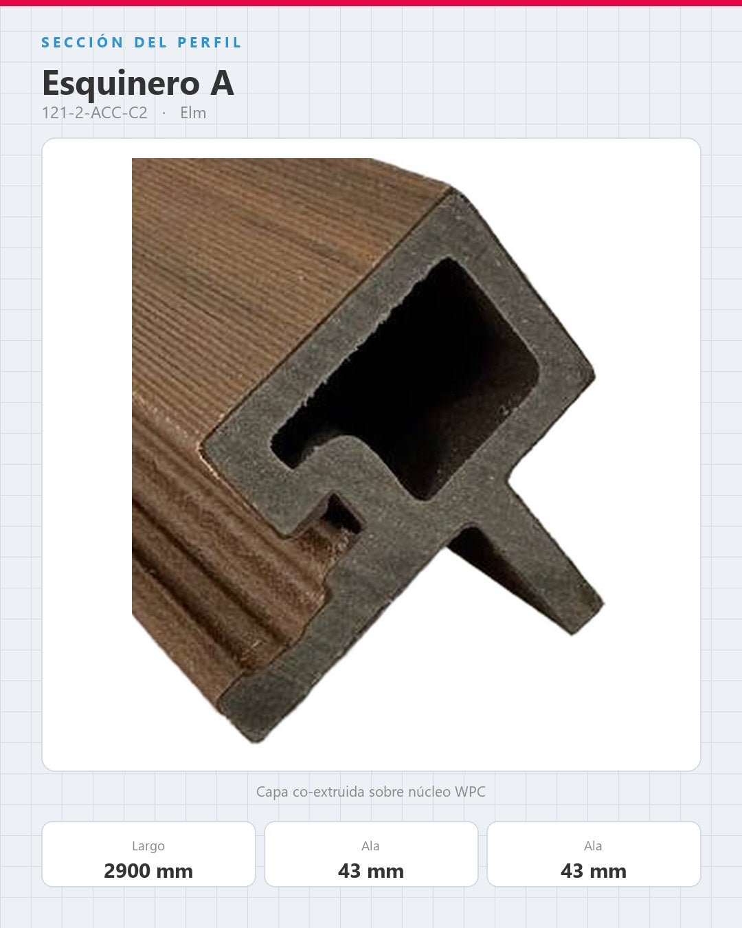 ESQUINERO A PARA LÁMINA WPC EXTERIOR 2900×43×43MM | ELM