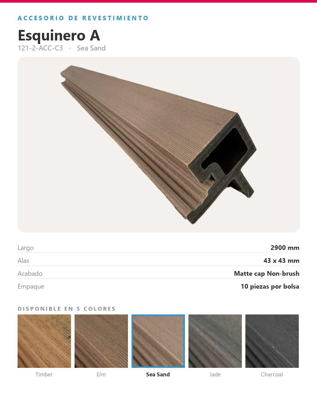 ESQUINERO A PARA LÁMINA WPC EXTERIOR 2900×43×43MM | SEA SAND
