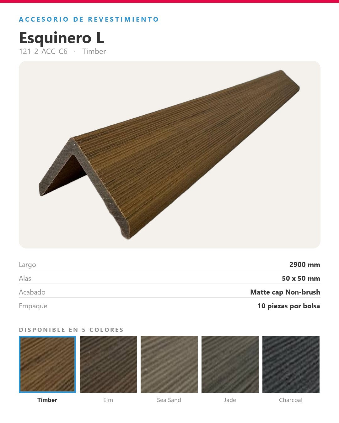 ESQUINERO L PARA LÁMINA WPC EXTERIOR 2900×50×50MM | TIMBER