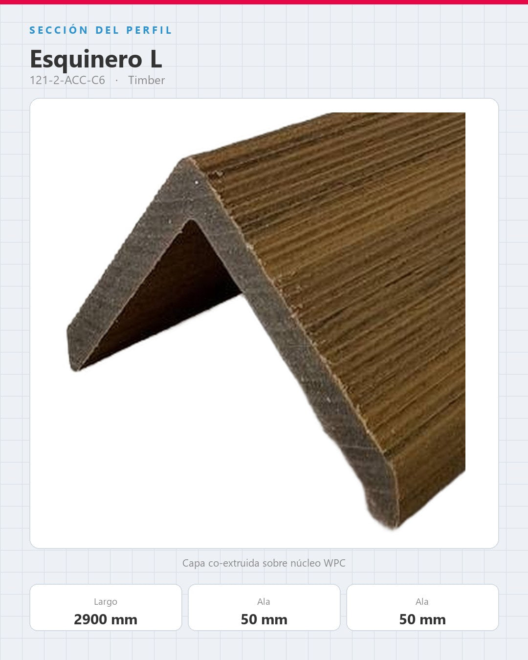 ESQUINERO L PARA LÁMINA WPC EXTERIOR 2900×50×50MM | TIMBER