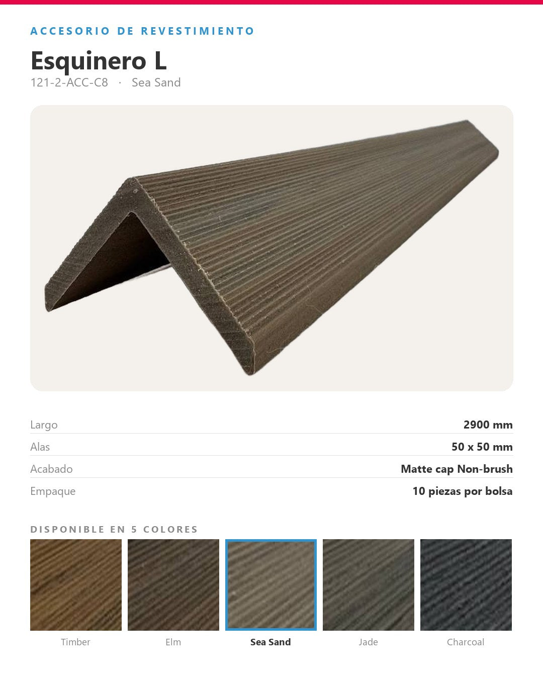 ESQUINERO L PARA LÁMINA WPC EXTERIOR 2900×50×50MM | SEA SAND