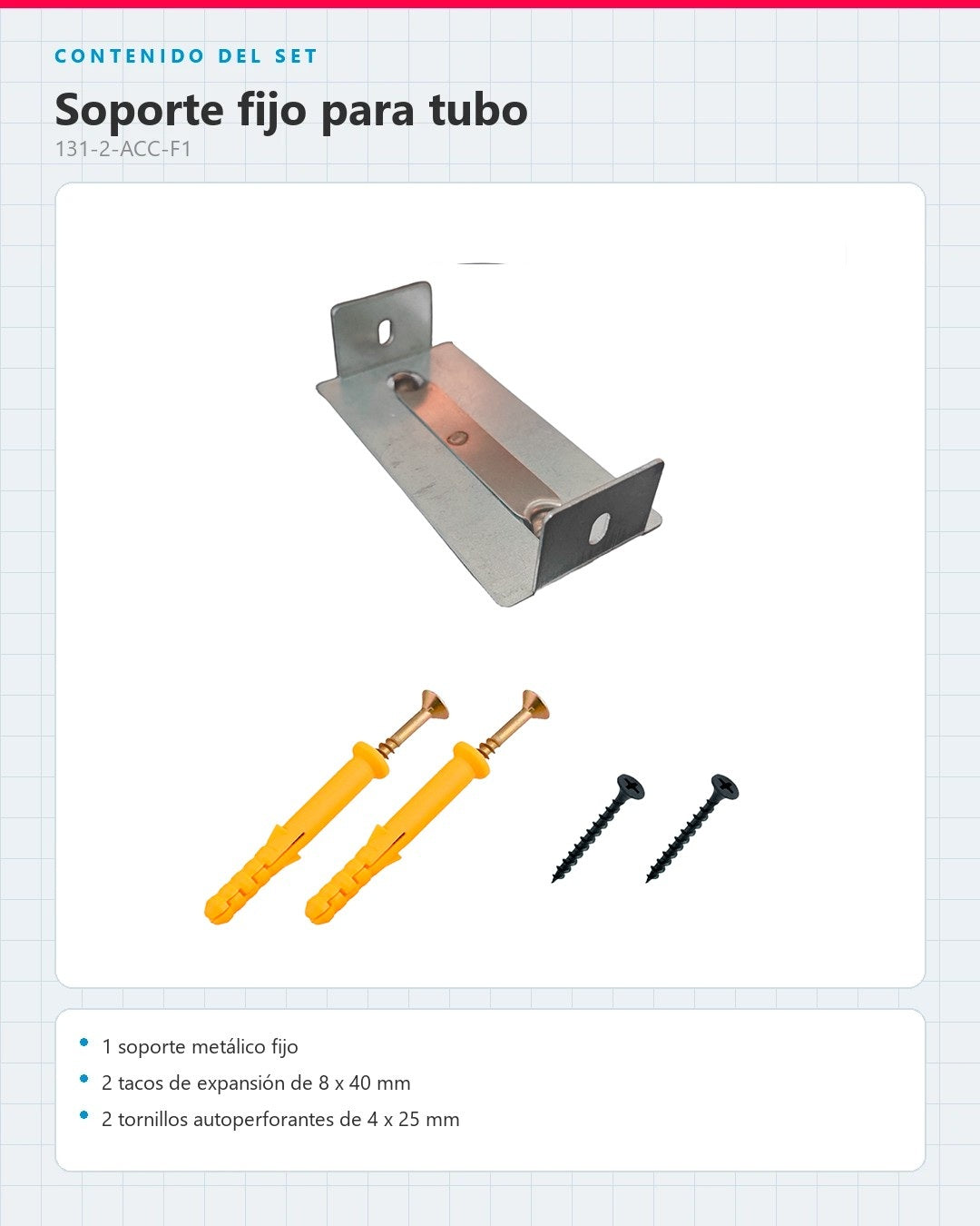 SOPORTE FIJO PARA TUBO WPC 90×40MM | SET CON TORNILLERÍA