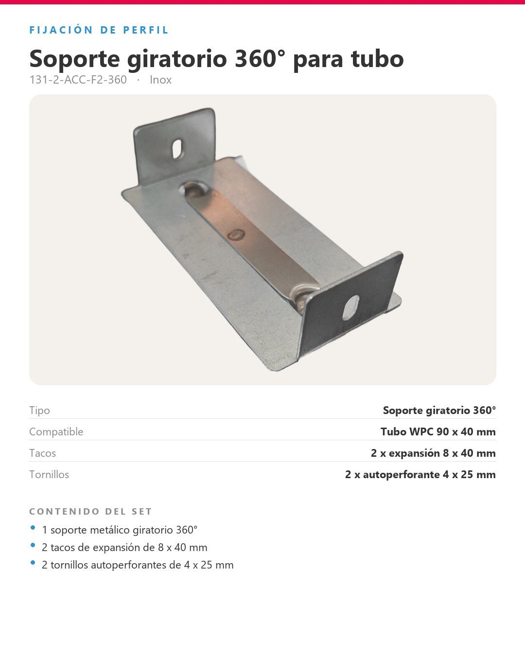SOPORTE GIRATORIO 360° PARA TUBO WPC 90×40MM | SET CON TORNILLERÍA