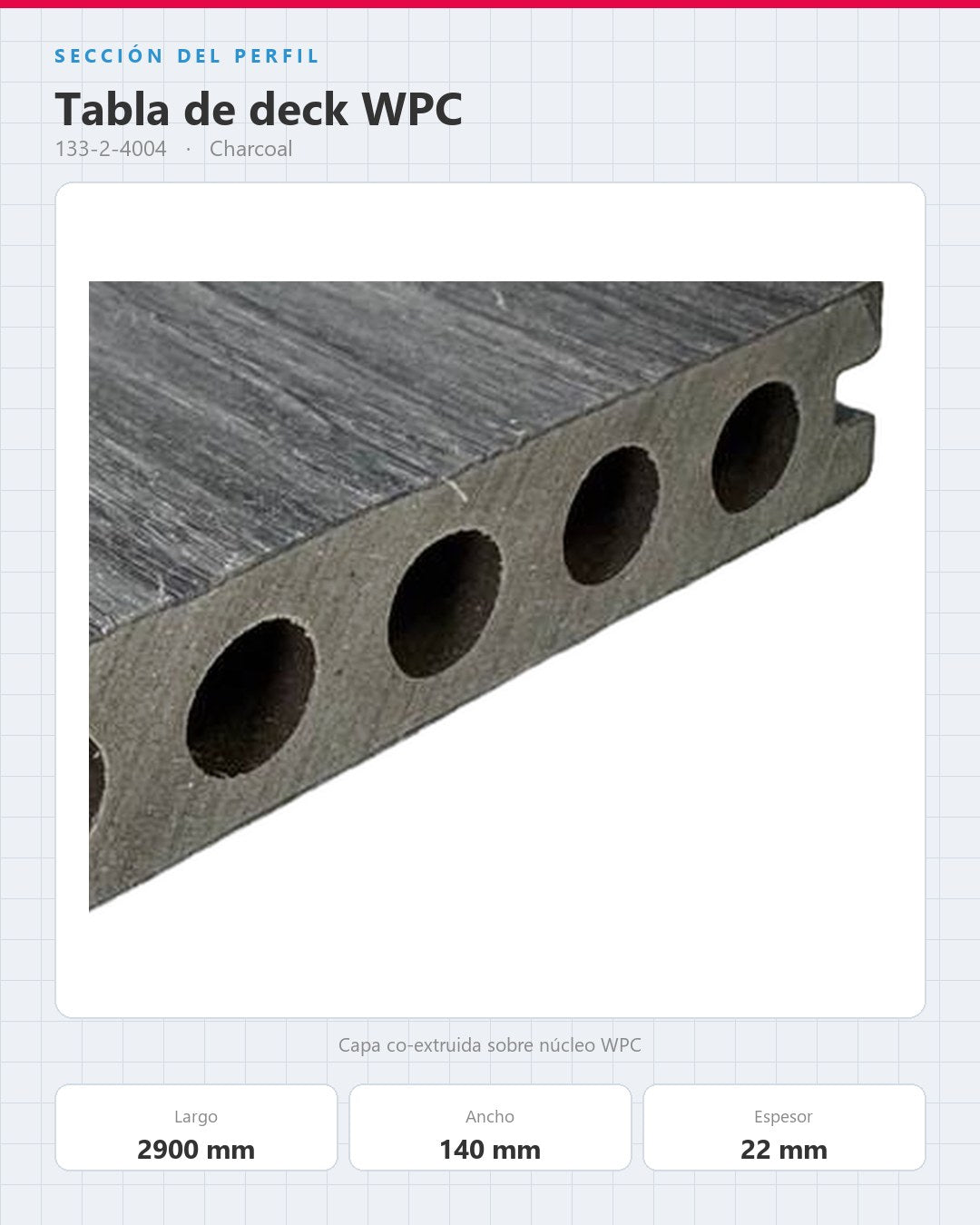 PISO DECK WPC EXTERIOR 2900×140×22MM | CHARCOAL | BOLSA 3 PIEZAS