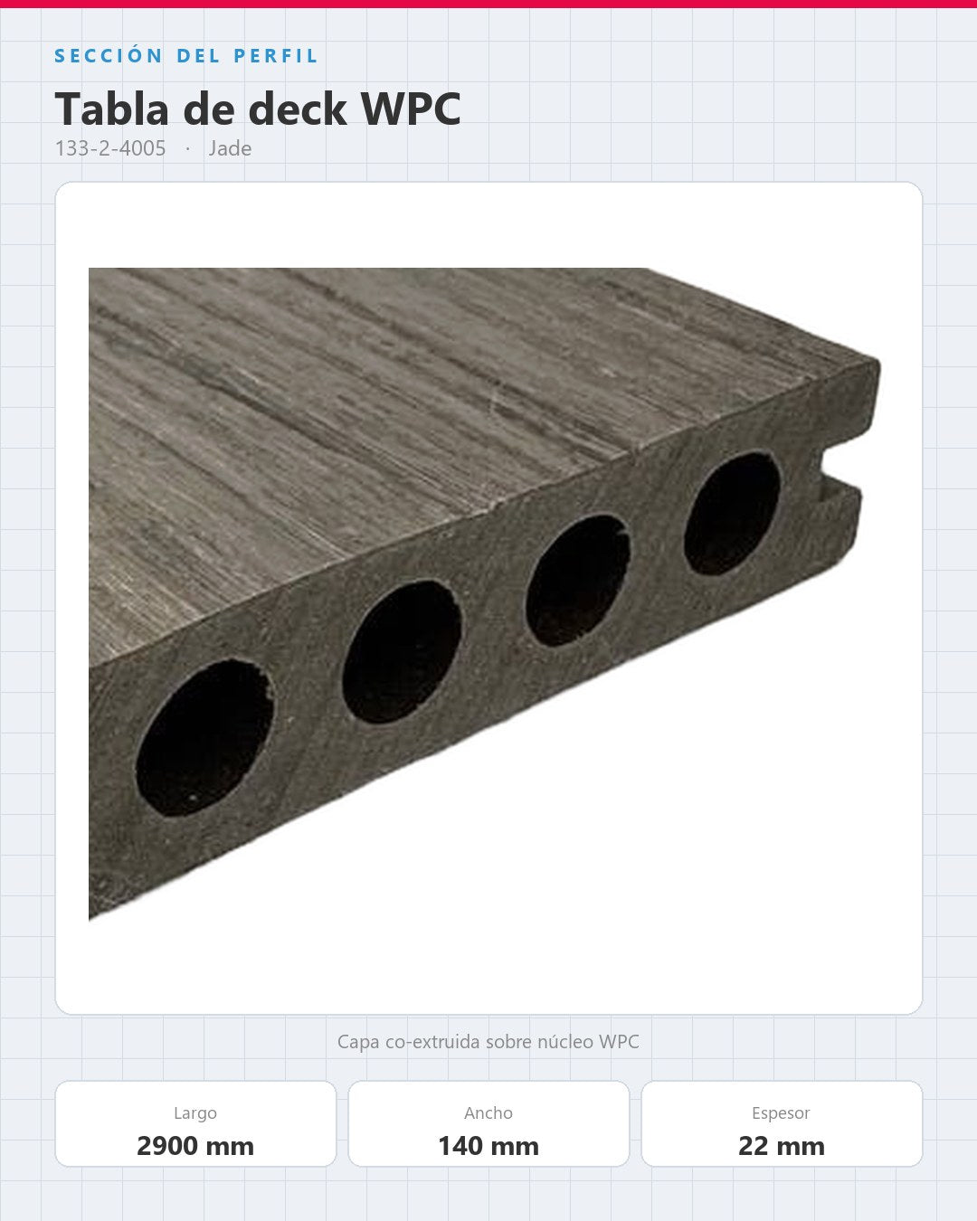 PISO DECK WPC EXTERIOR 2900×140×22MM | JADE | BOLSA 3 PIEZAS