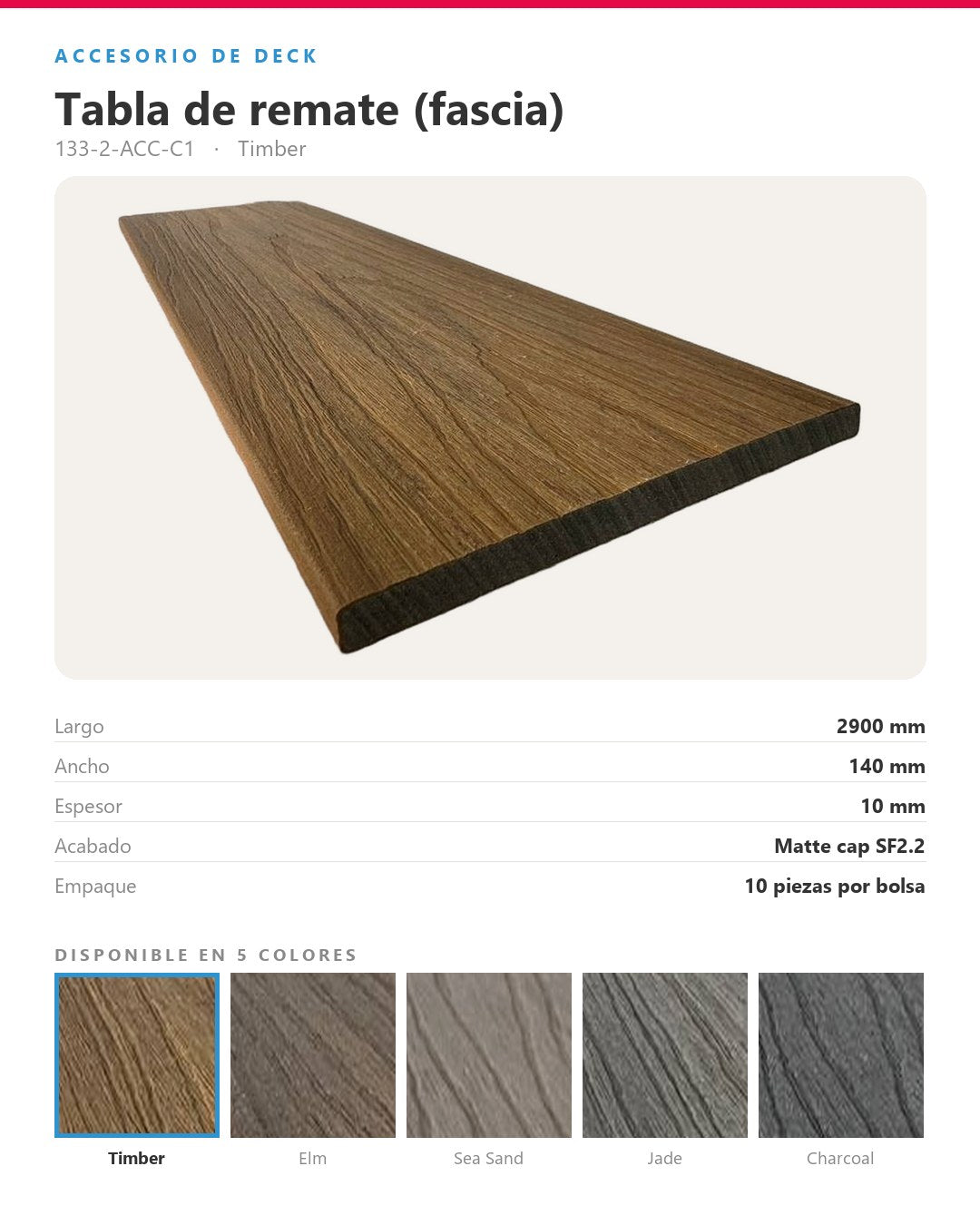 TABLA DE REMATE (FASCIA) PARA PISO DECK WPC 2900×140×10MM | TIMBER