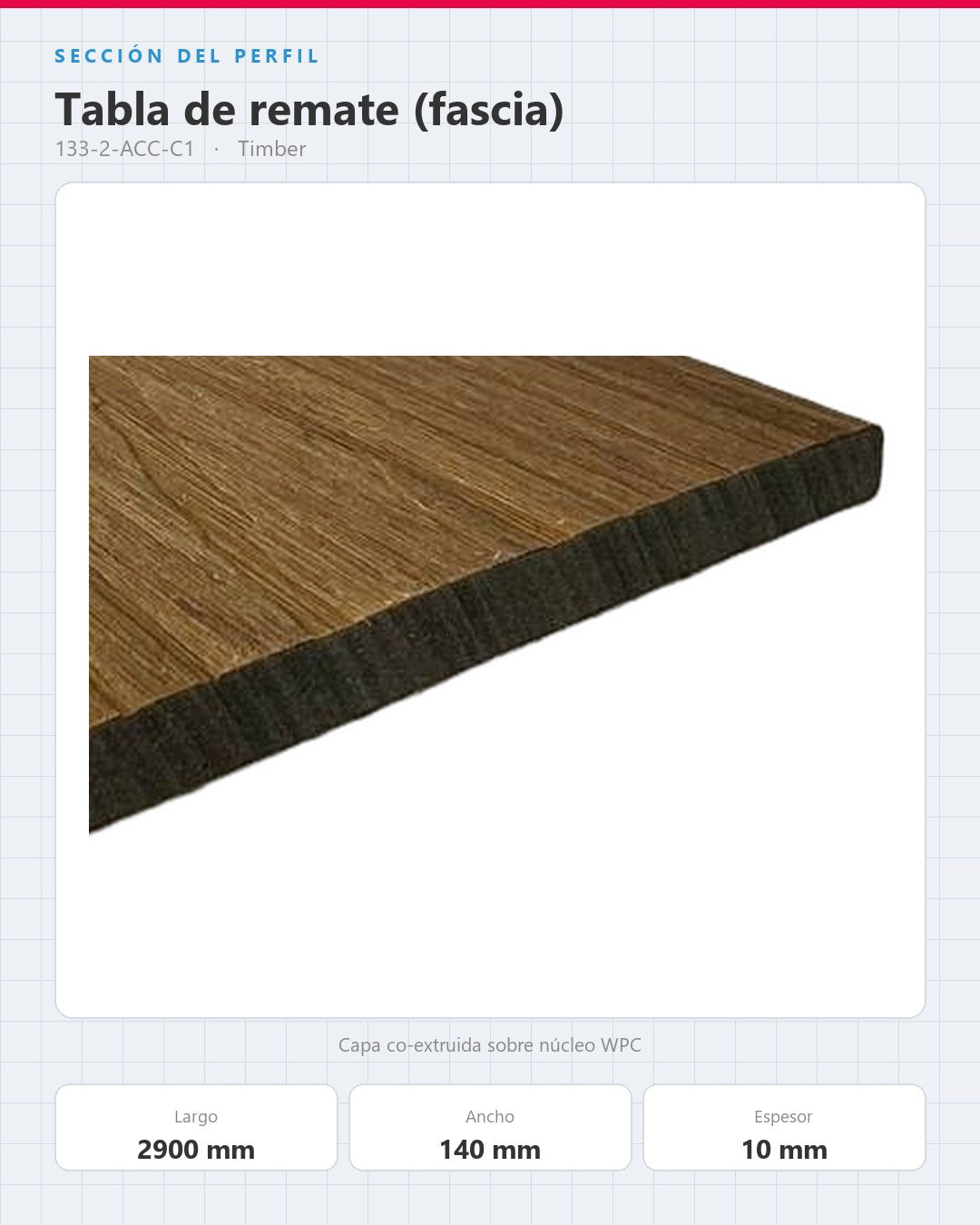 TABLA DE REMATE (FASCIA) PARA PISO DECK WPC 2900×140×10MM | TIMBER
