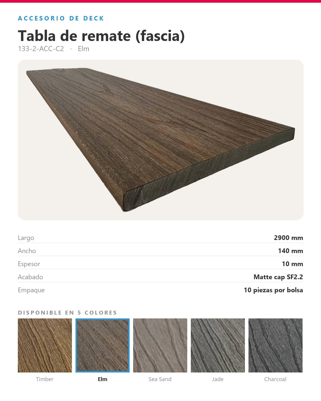 TABLA DE REMATE (FASCIA) PARA PISO DECK WPC 2900×140×10MM | ELM