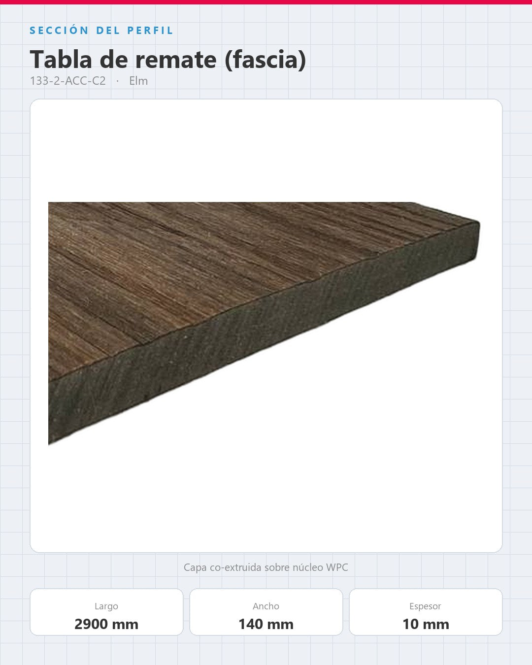 TABLA DE REMATE (FASCIA) PARA PISO DECK WPC 2900×140×10MM | ELM