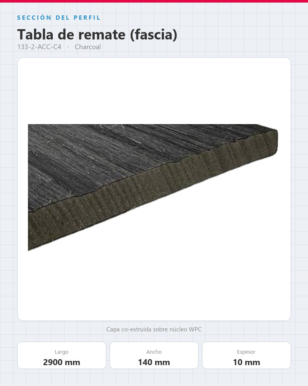 TABLA DE REMATE (FASCIA) PARA PISO DECK WPC 2900×140×10MM | CHARCOAL