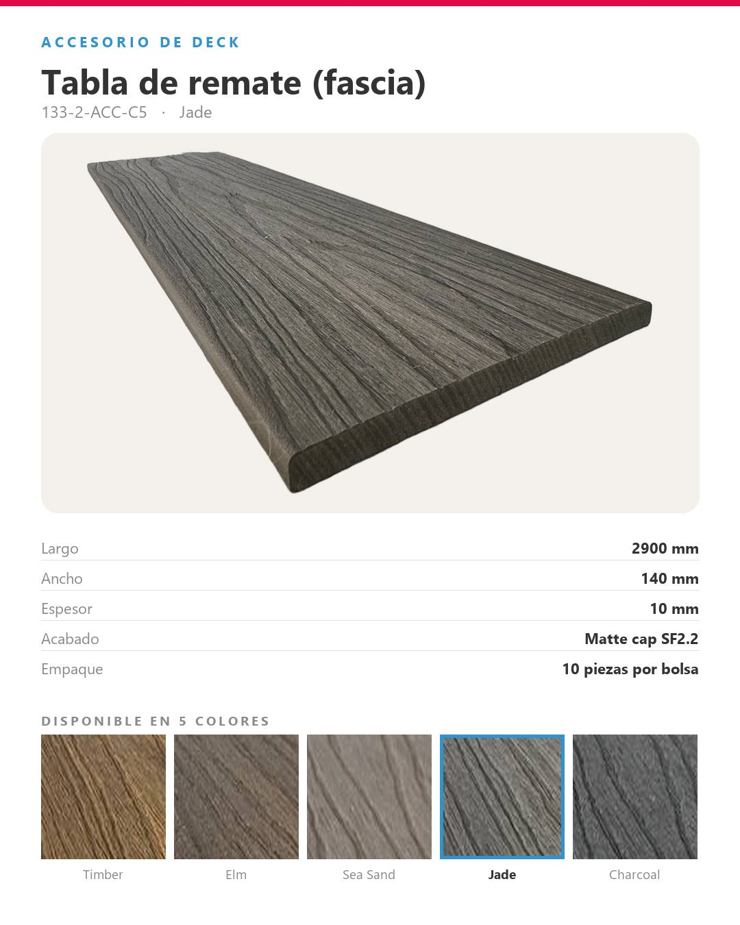 TABLA DE REMATE (FASCIA) PARA PISO DECK WPC 2900×140×10MM | JADE