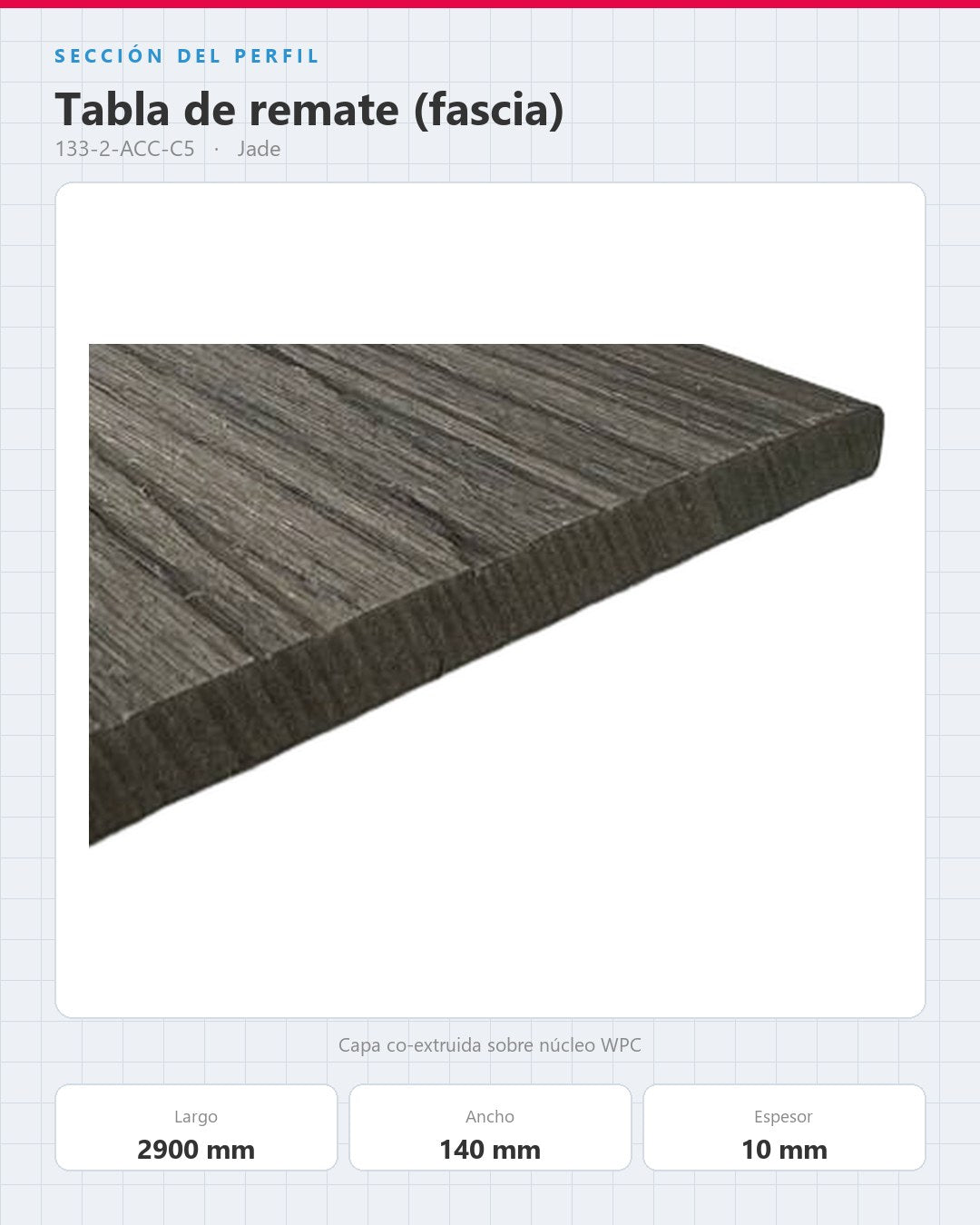 TABLA DE REMATE (FASCIA) PARA PISO DECK WPC 2900×140×10MM | JADE