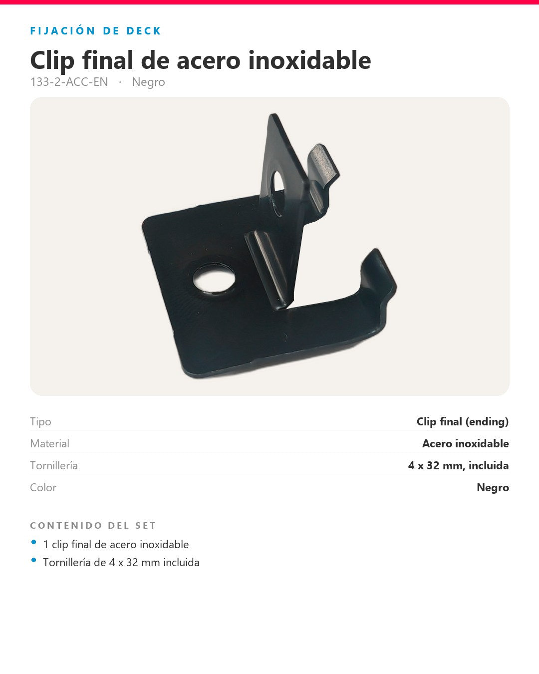 CLIP FINAL DE ACERO INOXIDABLE PARA PISO DECK WPC | NEGRO
