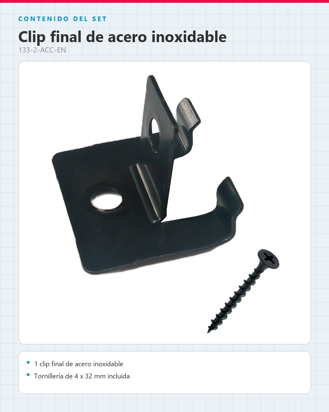 CLIP FINAL DE ACERO INOXIDABLE PARA PISO DECK WPC | NEGRO