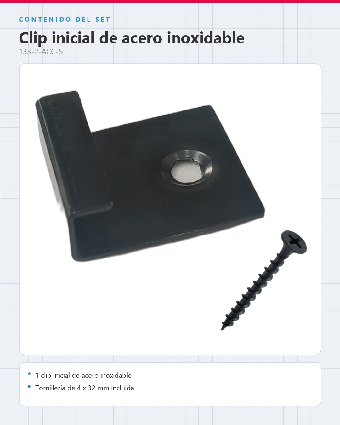 CLIP INICIAL DE ACERO INOXIDABLE PARA PISO DECK WPC | NEGRO